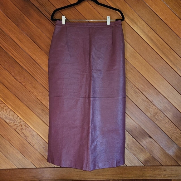 Vintage Burgundy Red Leather Maxi Skirt Size 18w - Picture 1 of 4